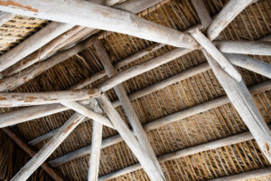 under side of a thatch tiki hut roof